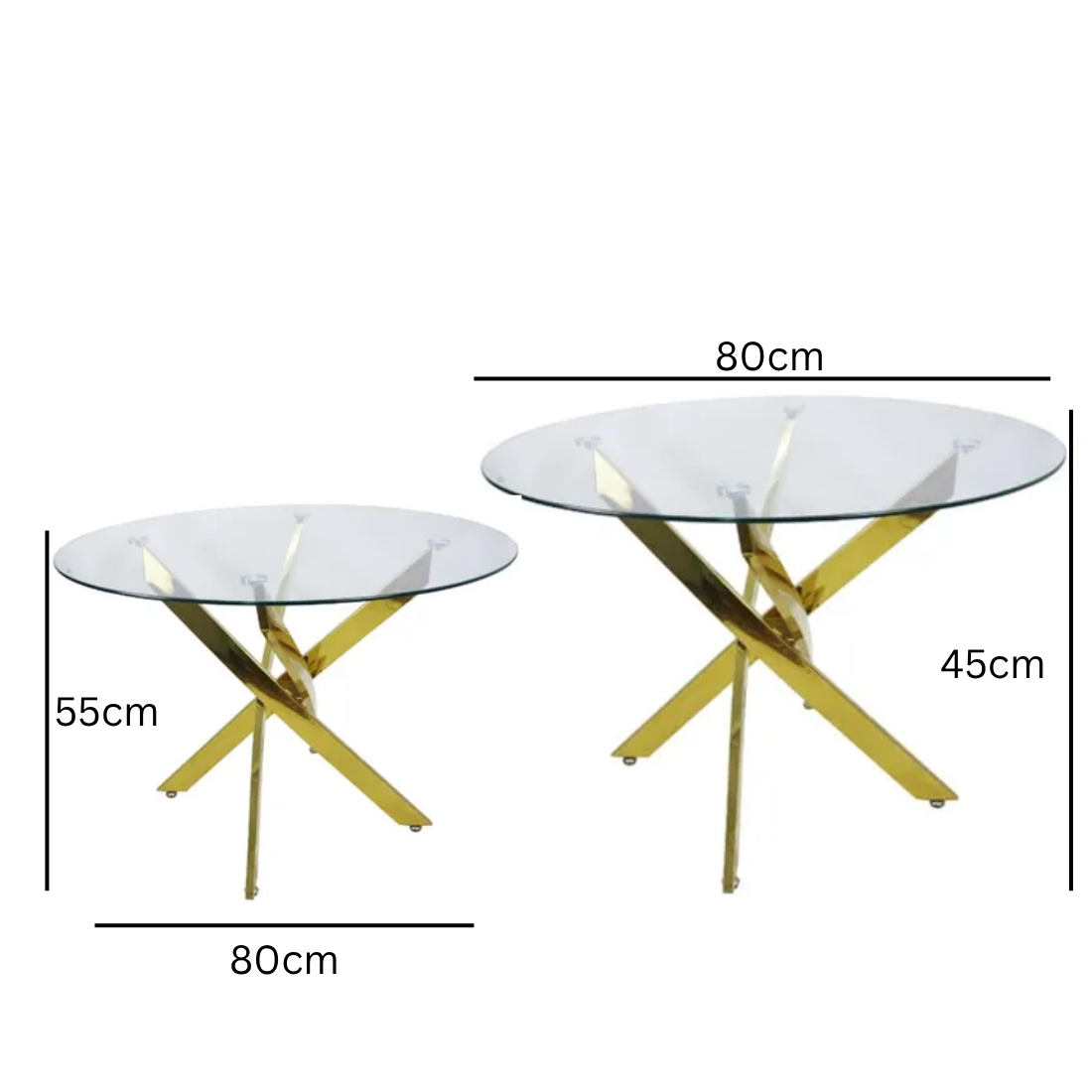 2 Piece Gold Metal And Clear Glass Round Medium Dining Table
