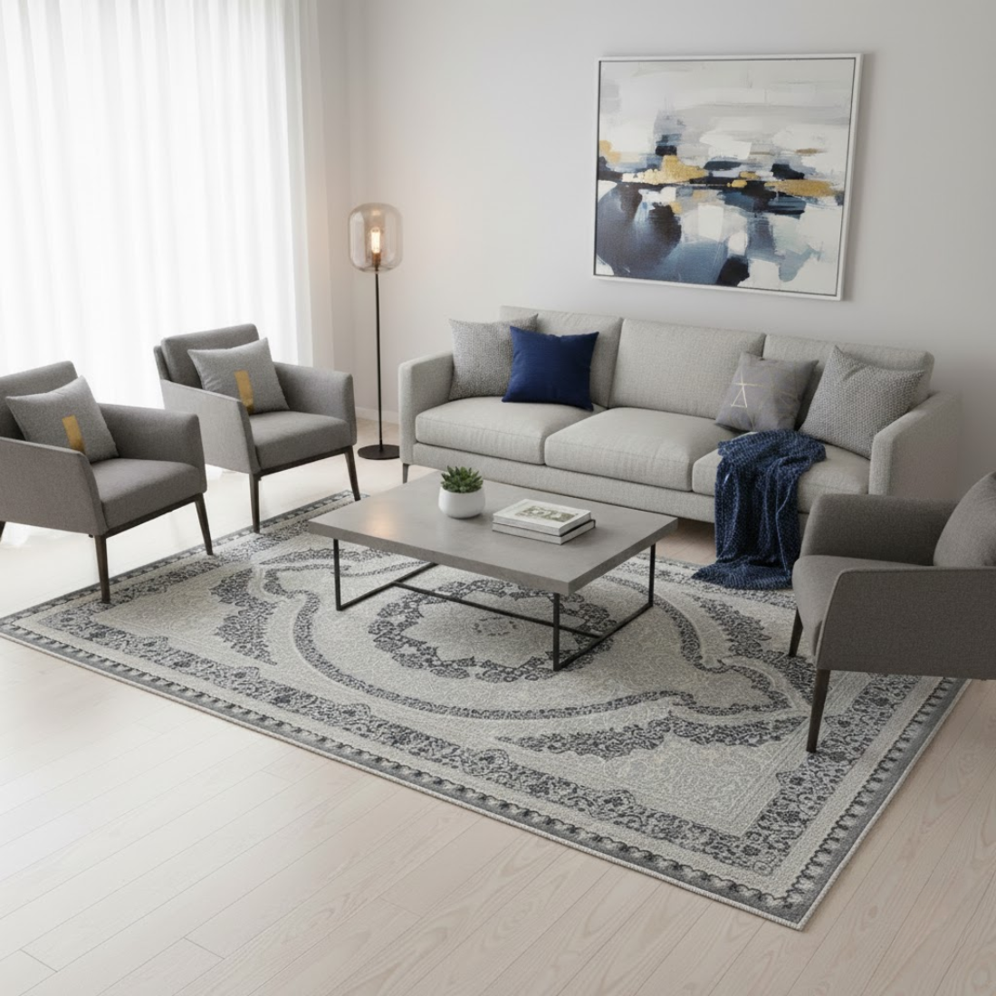 Babil 5862B Light Grey / Grey Area Rug