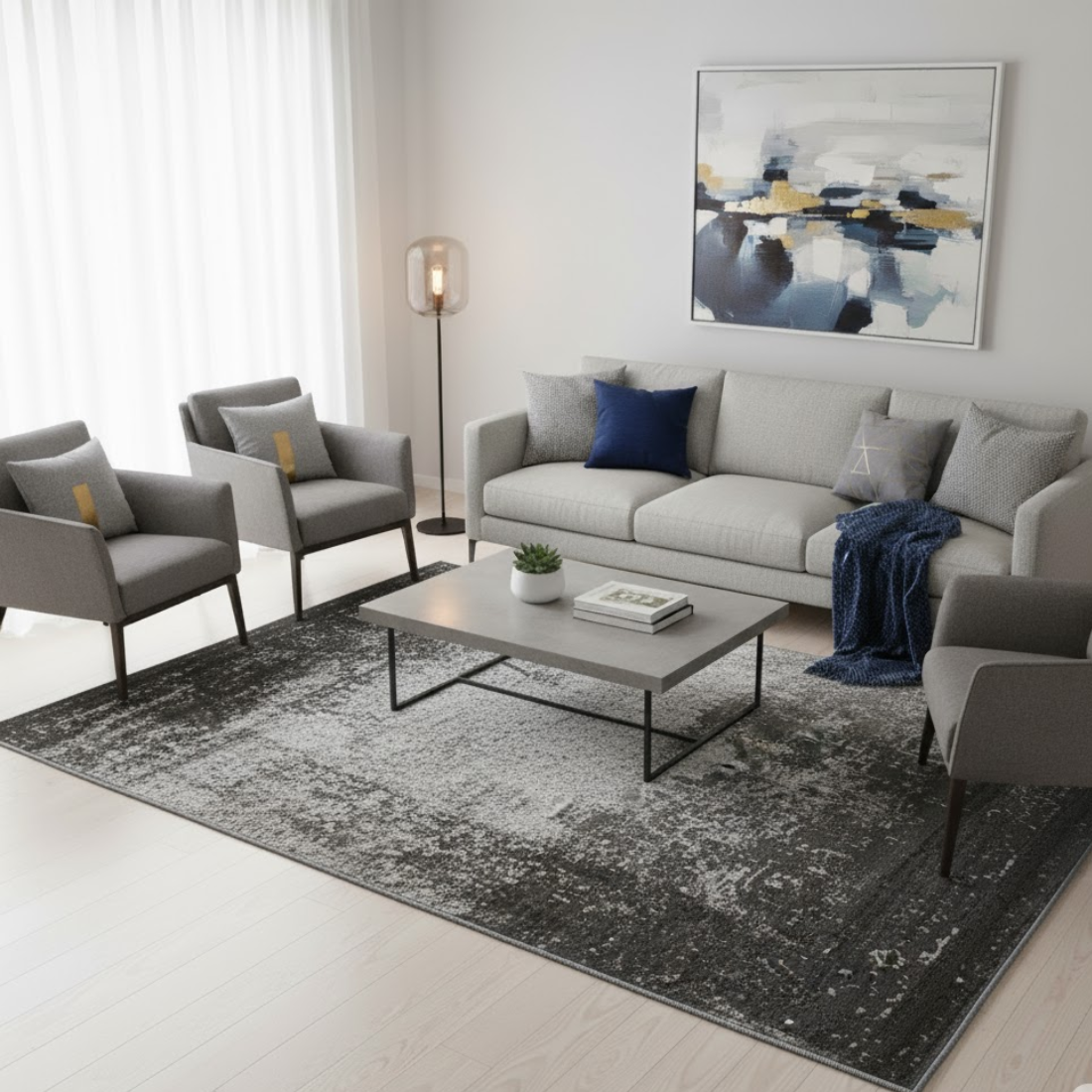 Bab J013A Anthracite / Light Grey Area Rug