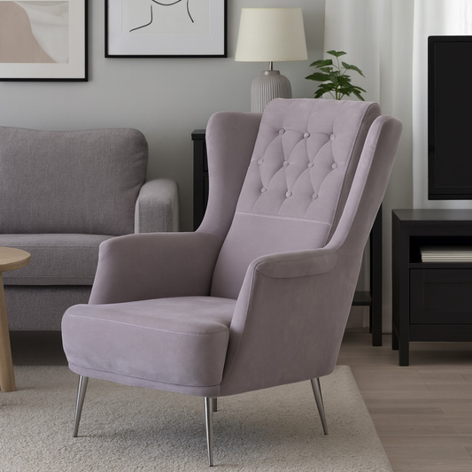 Modern Wingback Occasional chair – Light Gray, Tufted, Gold Legs