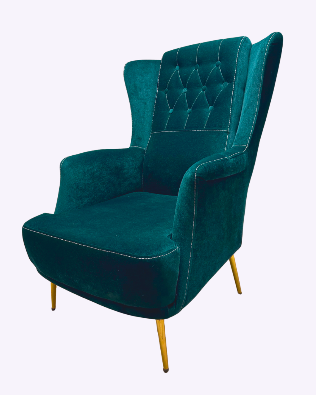 Modern Tufted Occasional Chair – Forest Green Fabric with Gold Legs