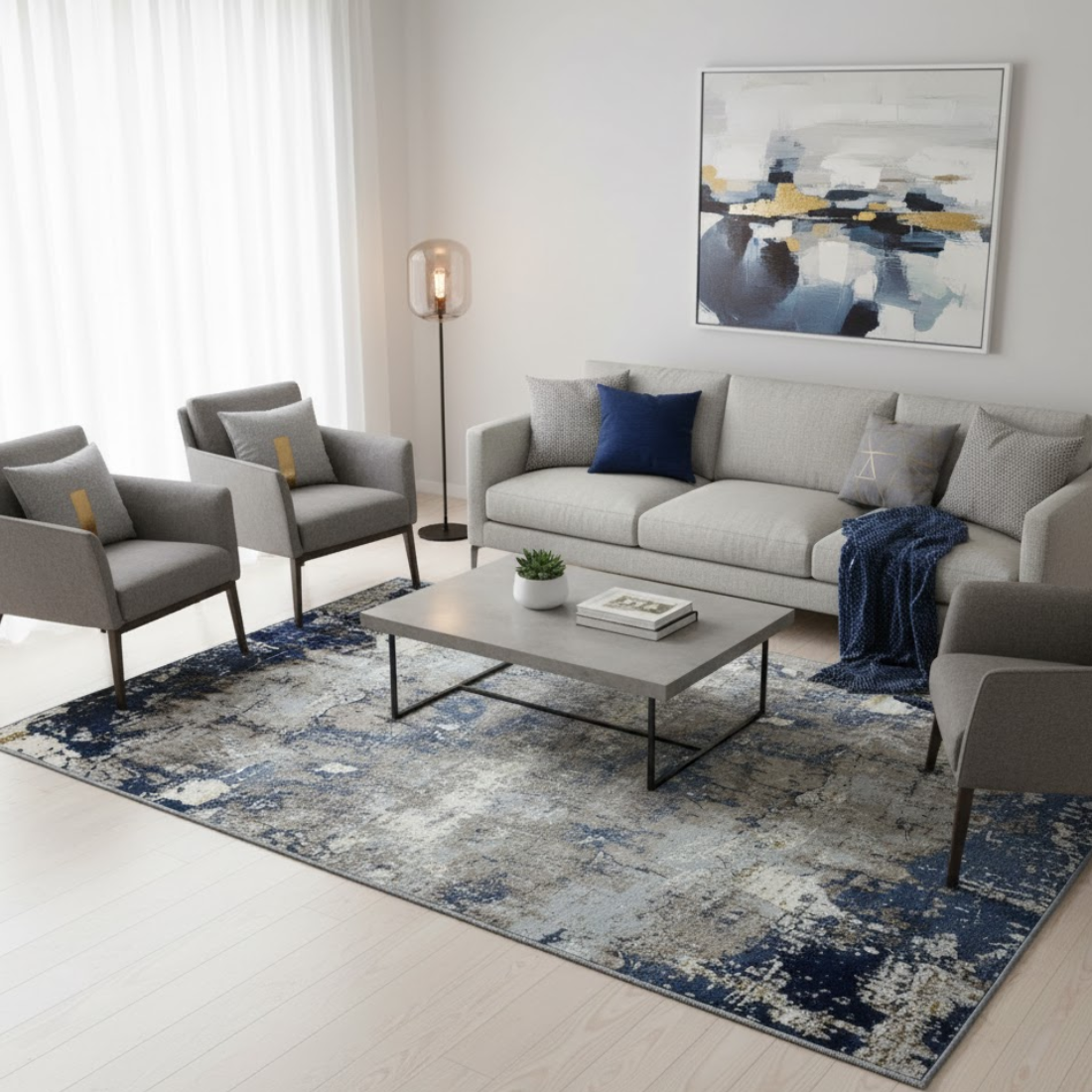 Istanbul Gray blue Yellow Area Rug