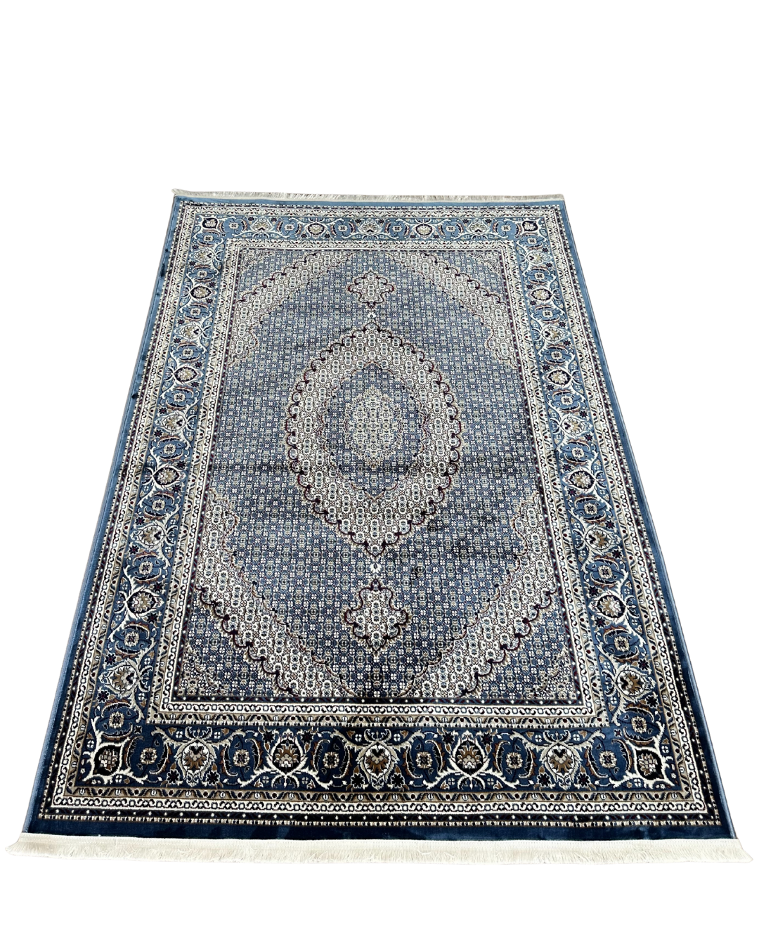 Turkish Style Area Rug  – Blue Traditional Medallion Carpet, Soft Oriental Floral Design for Living Room, Bedroom, or Office