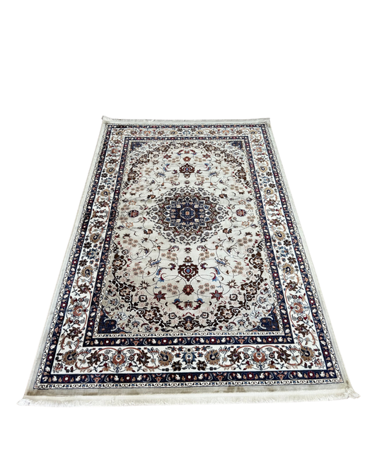 KAS 9983A Turkish Style Area Rug – Ivory Traditional Medallion Carpet, Oriental Floral Design, Soft & Durable Living Room and Bedroom Rug