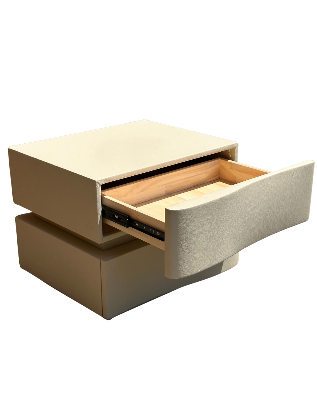 Modern Minimalist Khaki Storage Nightstand with LED Base Solid Wood Free Standing Pedestal