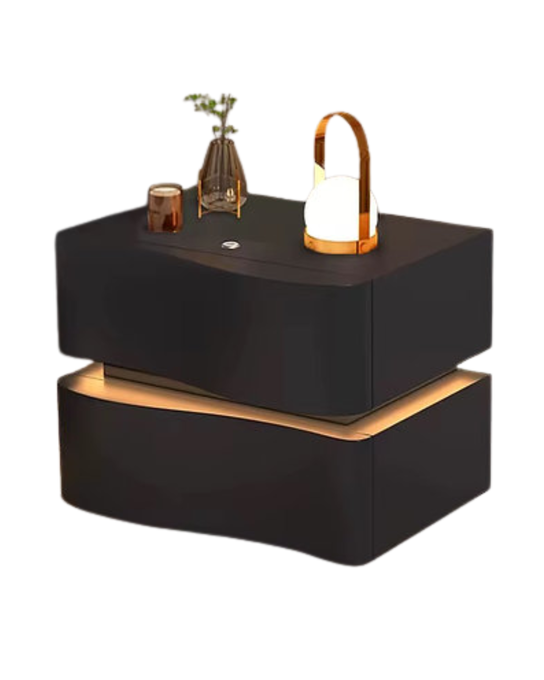 Modern Minimalist Black Storage Nightstand with LED Base Solid Wood Free Standing Pedestal