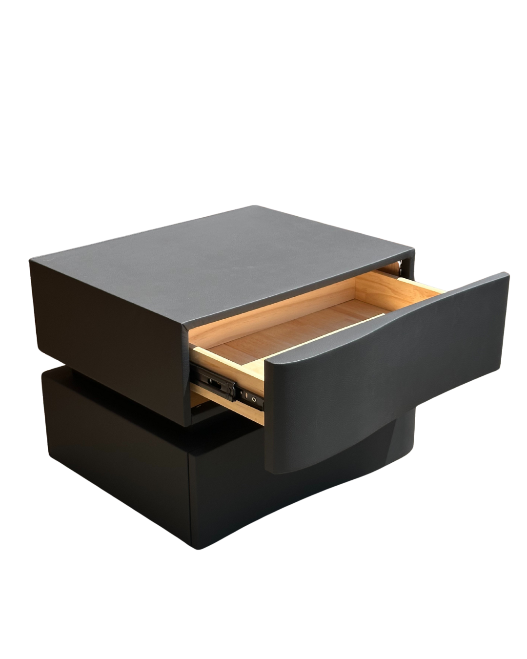 Modern Minimalist Black Storage Nightstand with LED Base Solid Wood Free Standing Pedestal