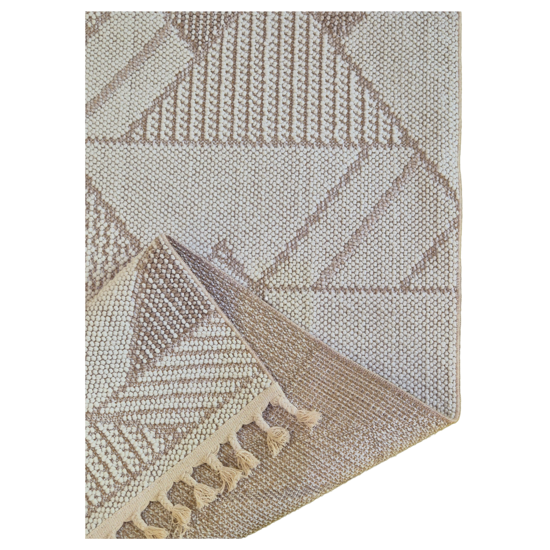 Bondi Modern Geometric Area Rug – Neutral Beige & Cream Woven Pattern, Soft & Durable Accent for Living Room, Bedroom, or Office Décor
