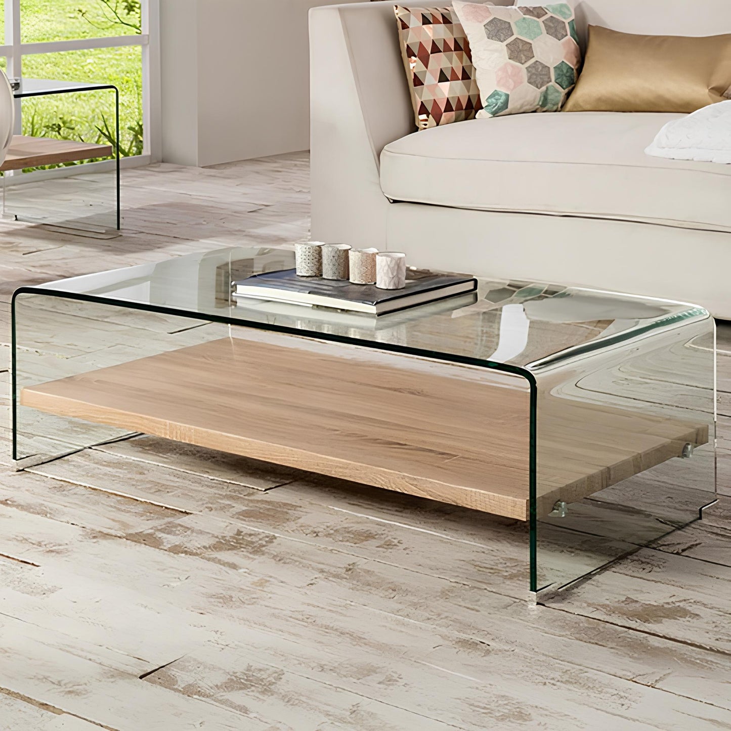 Glass Coffee Table With Wooden Shelf