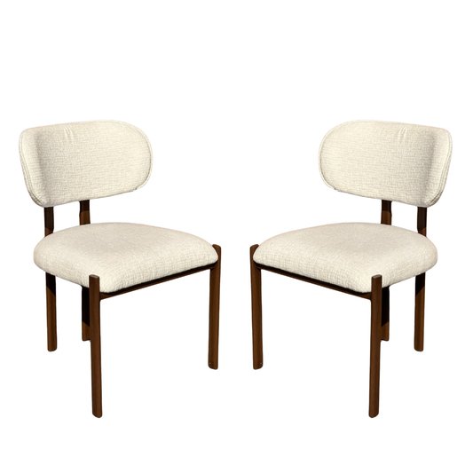 Set of 2 Modern Upholstered Dining Chairs – Cream Fabric with Wood-Look Metal Legs