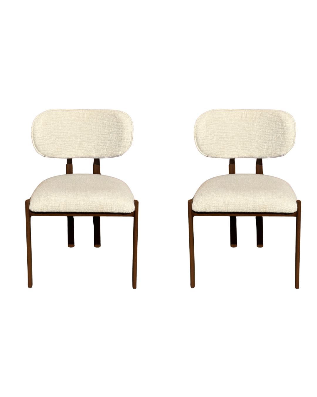 Set of 2 Modern Upholstered Dining Chairs – Cream Fabric with Wood-Look Metal Legs
