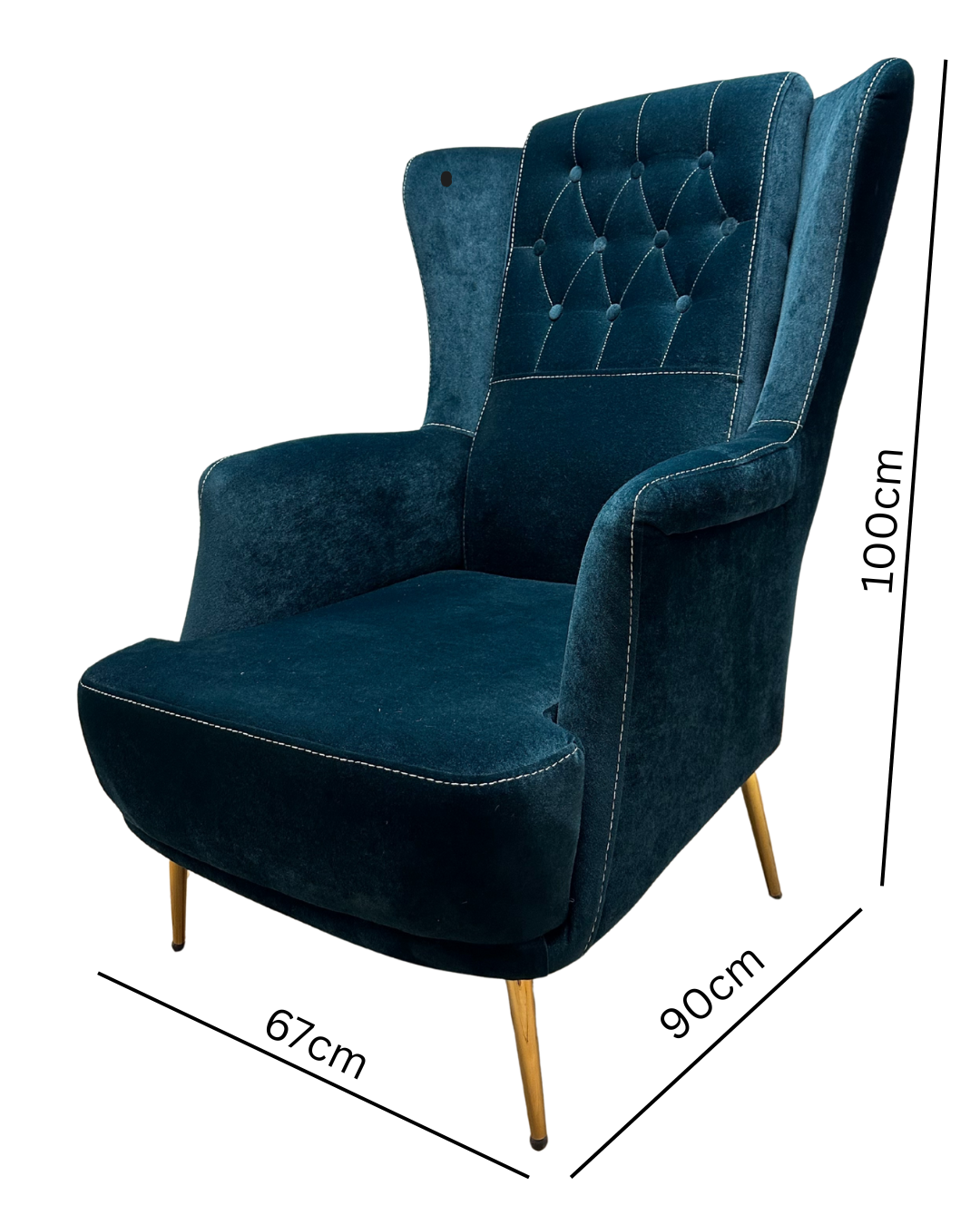 Modern Tufted Occasional Chair – Forest Green Fabric with Gold Legs