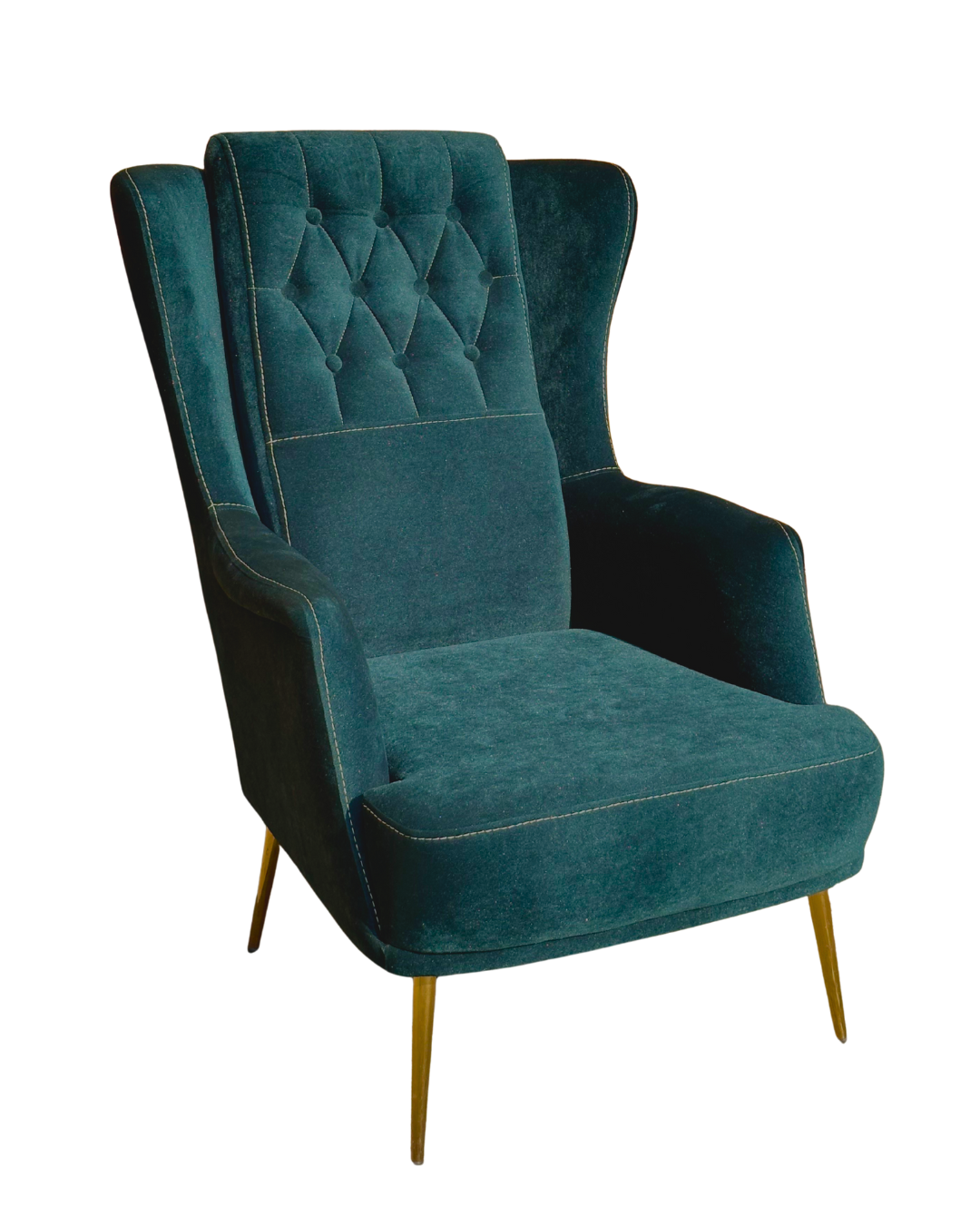 Modern Tufted Occasional Chair – Forest Green Fabric with Gold Legs
