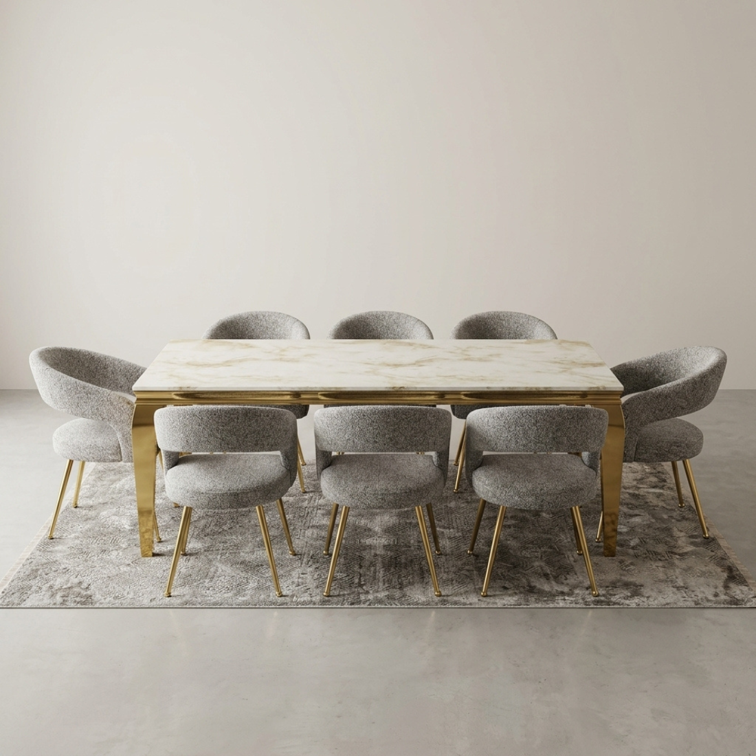 Luxury 8-Seater Rectangular Marble Dining Table & Chair Set