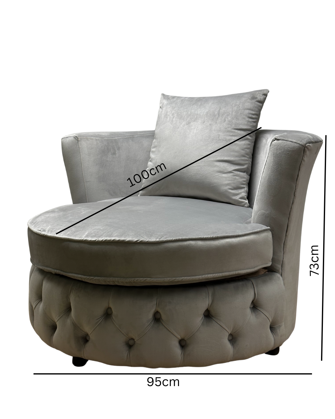 Tufted Ottoman Chair – Velvet Light Grey Solid Wood Living Room Chair