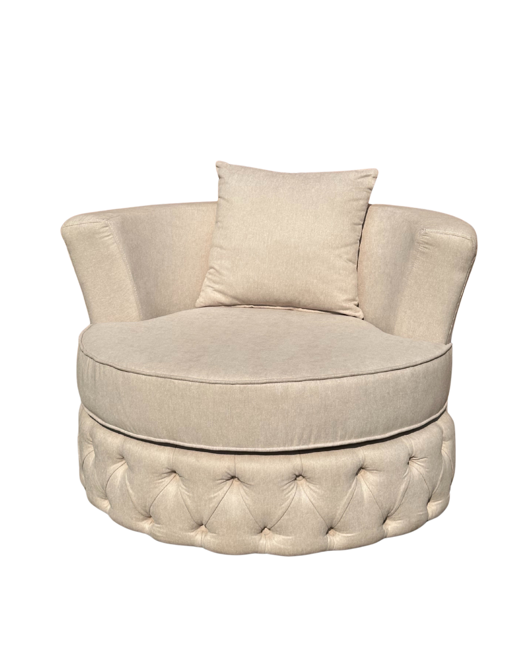 Tufted Ottoman Chair – Velvet Light Beige Solid Wood Living Room Chair