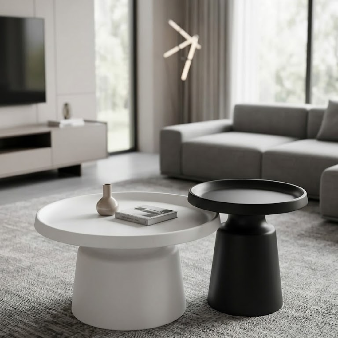 Modern Nesting Coffee Table Set (Matte Black & White)