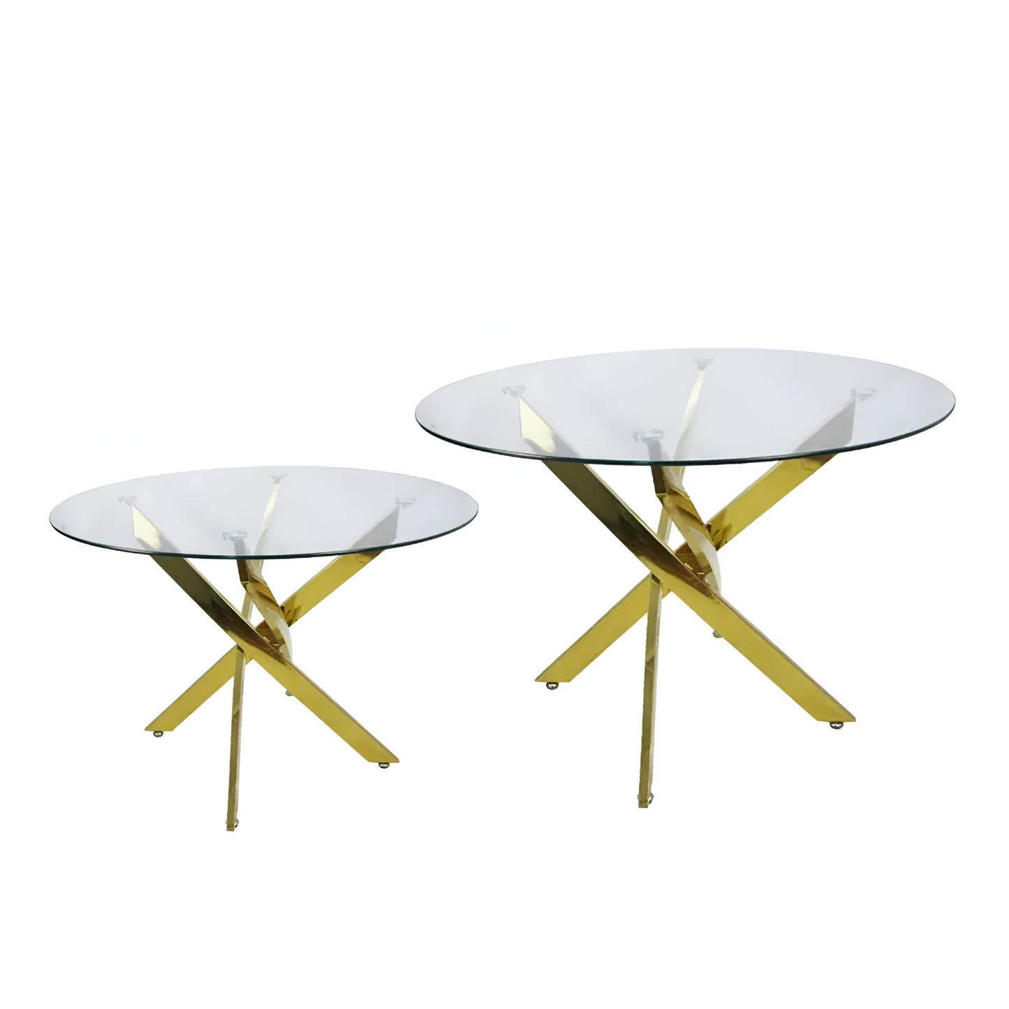 2 Piece Gold Metal And Clear Glass Round Medium Dining Table