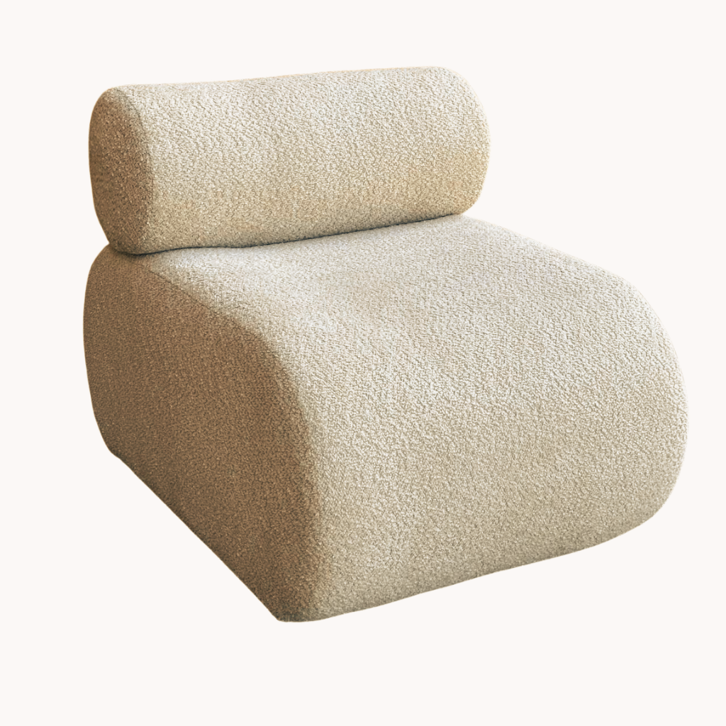 Ultra Comfortable Bouclé Lounge Chair with Spring Seat Support – Modern Beige Accent Chair