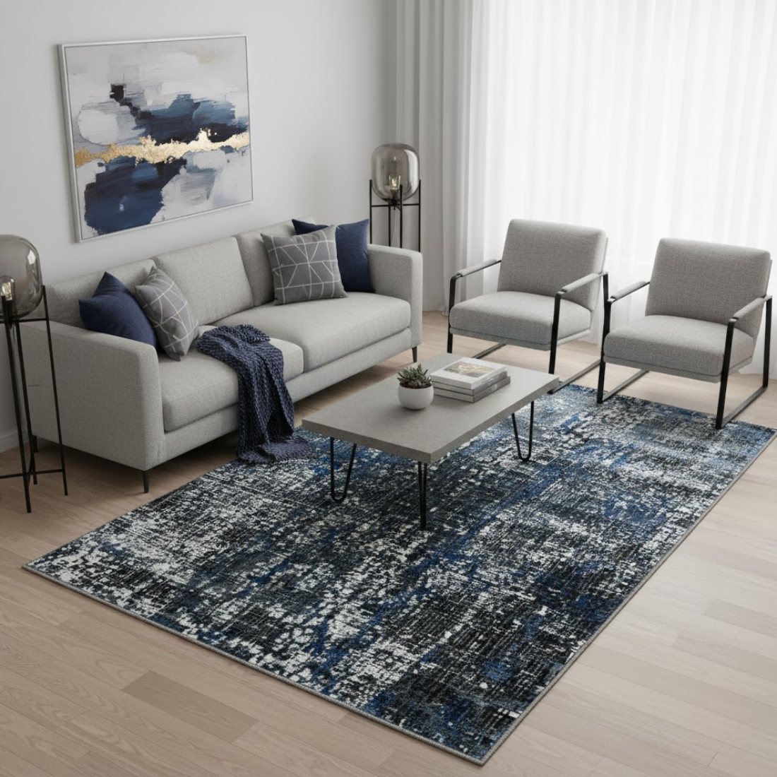 Babil 10196A Grey / Drak Blue Area Rug