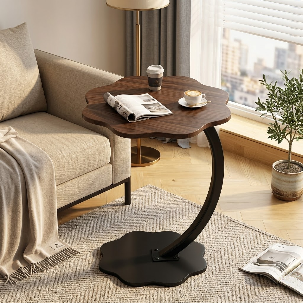 C Shaped Couch Side Table Flower Design