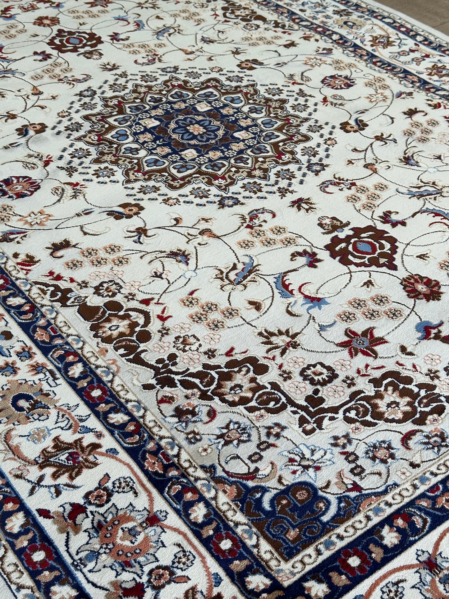 KAS 9983A Turkish Style Area Rug – Ivory Traditional Medallion Carpet, Oriental Floral Design, Soft & Durable Living Room and Bedroom Rug