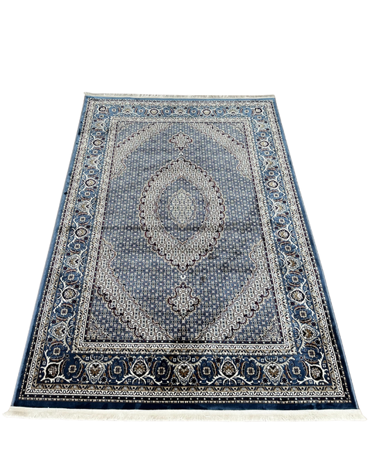 Turkish Style Area Rug  – Blue Traditional Medallion Carpet, Soft Oriental Floral Design for Living Room, Bedroom, or Office