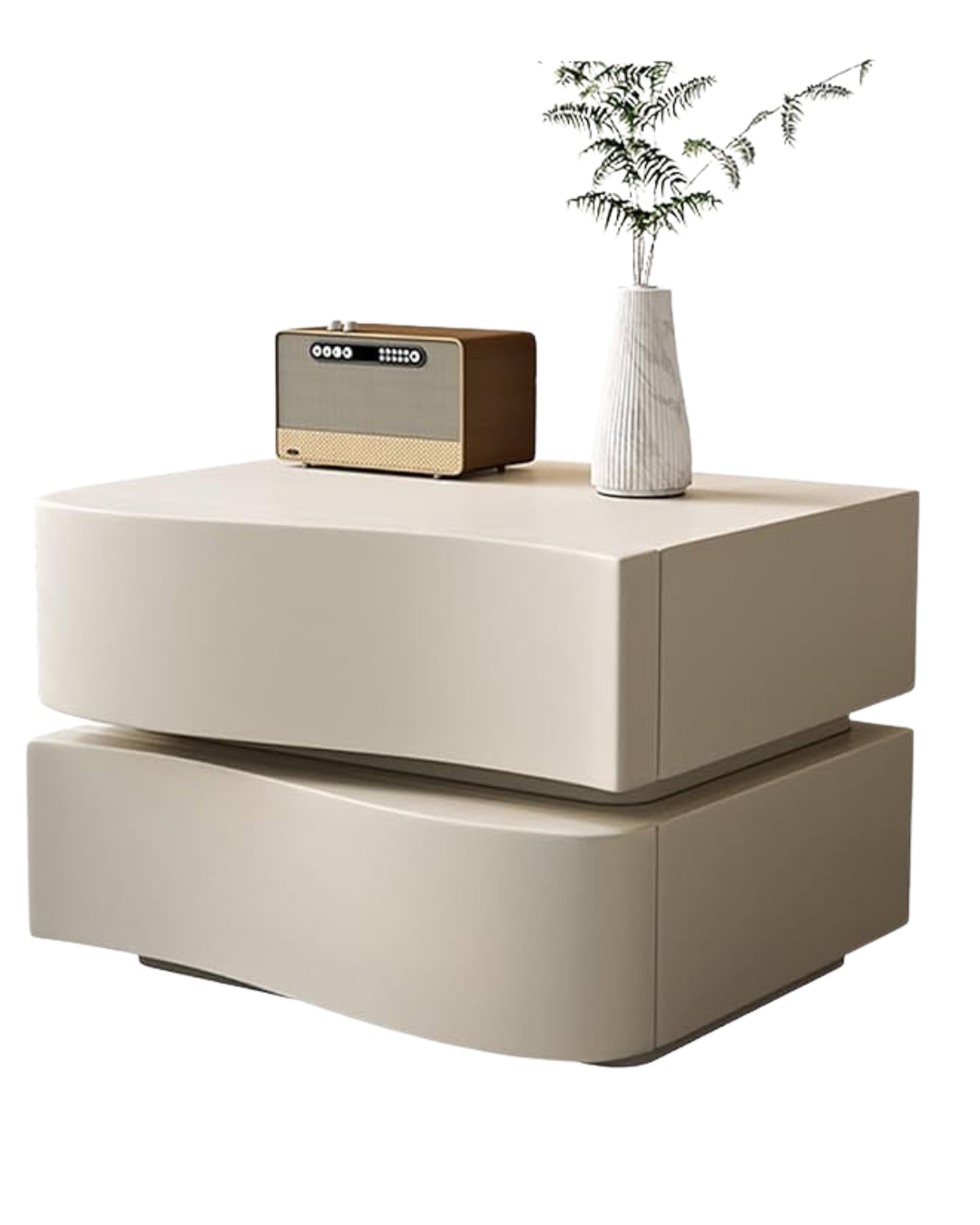 Modern Minimalist Khaki Storage Nightstand with LED Base Solid Wood Free Standing Pedestal