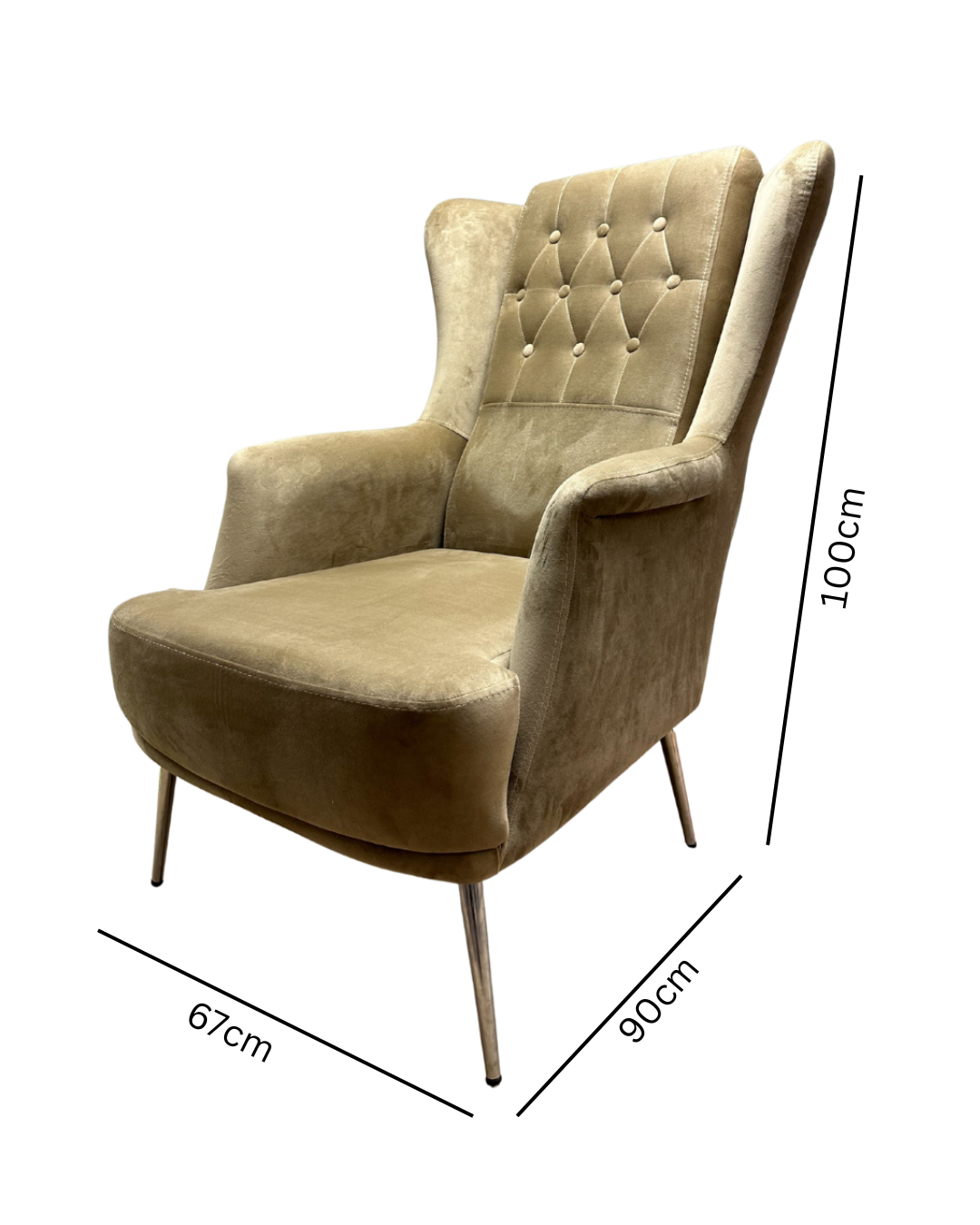 Modern Tufted Occasional Chair – Brown Fabric with Gold Legs