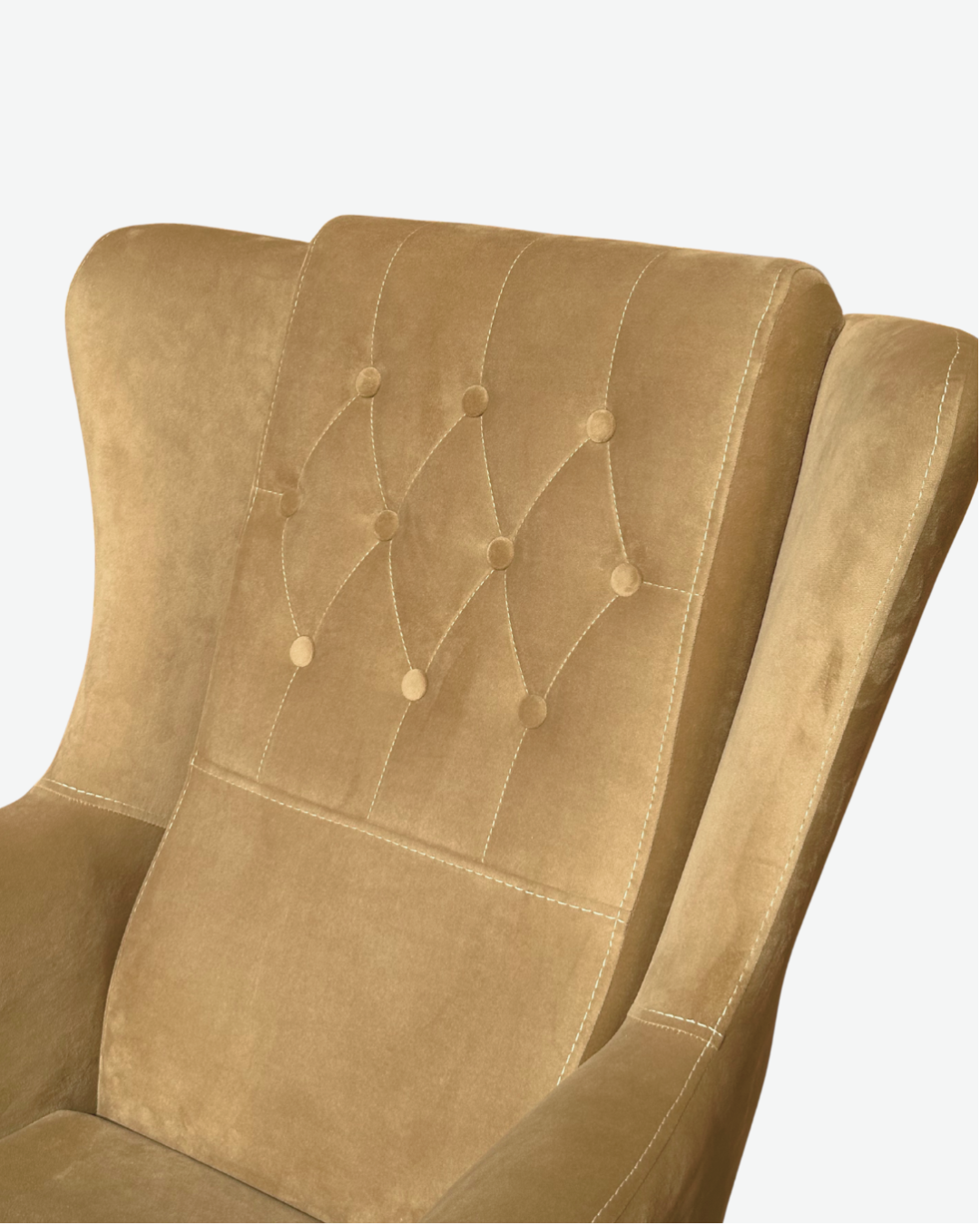 Modern Tufted Occasional Chair – Brown Fabric with Gold Legs