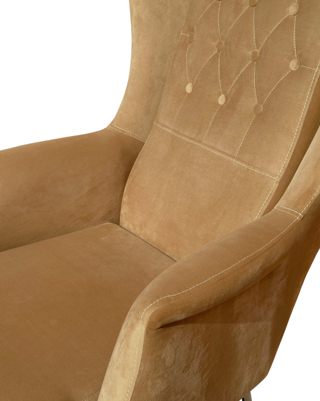 Modern Tufted Occasional Chair – Brown Fabric with Gold Legs