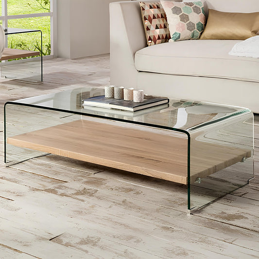 Glass Coffee Table With Wooden Shelf