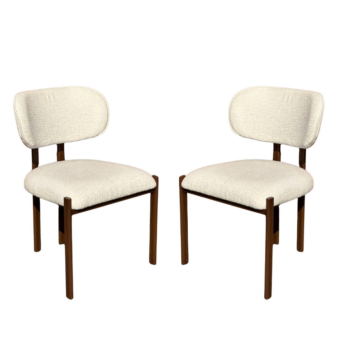 Set of 2 Modern Upholstered Dining Chairs – Cream Fabric with Wood-Look Metal Legs