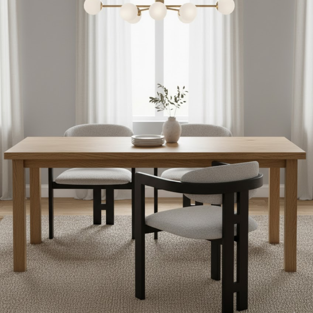 Nova Minimalist Dining Chair – Black Wood & Cream Fabric