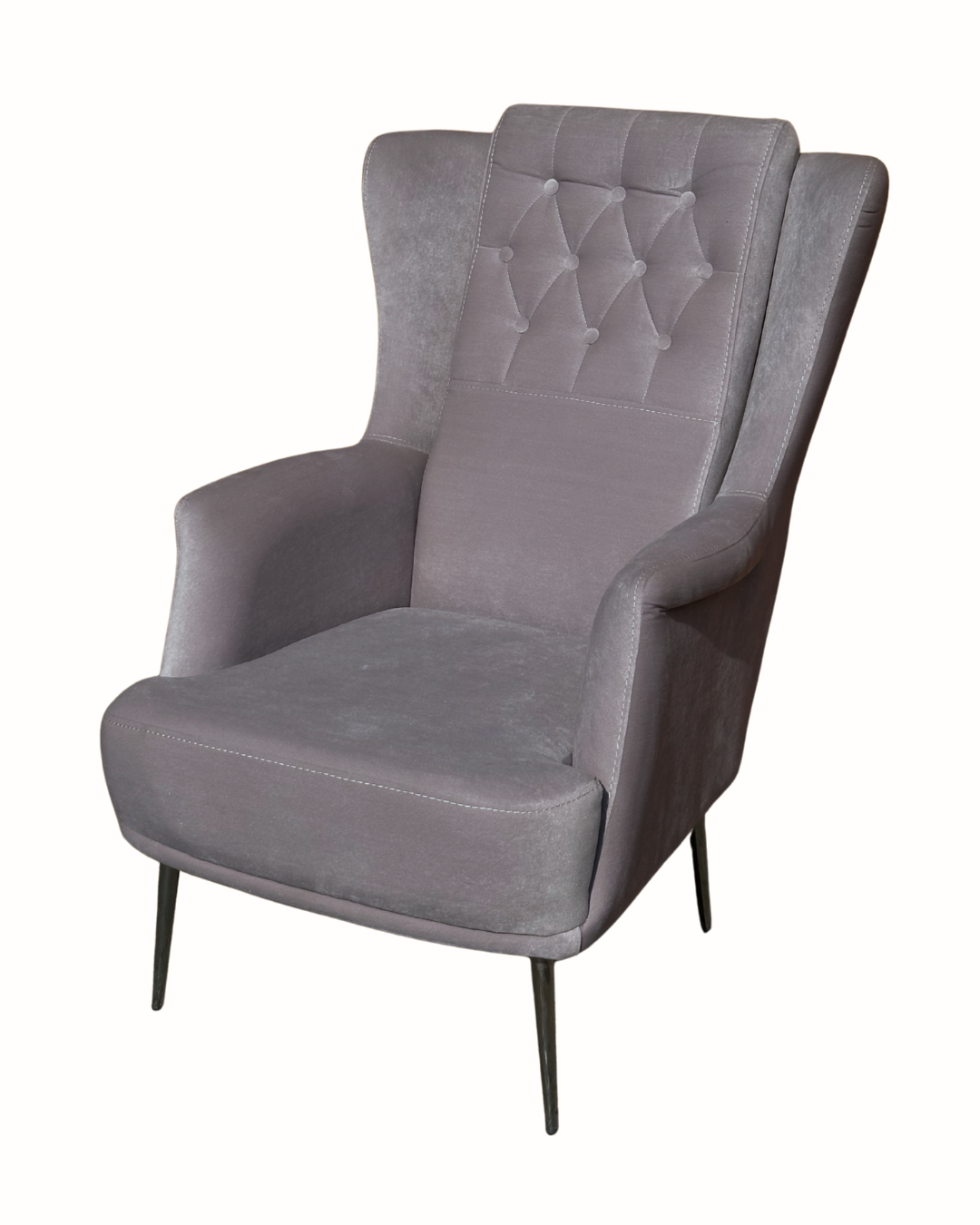 Modern Wingback Occasional chair – Light Gray, Tufted, Gold Legs