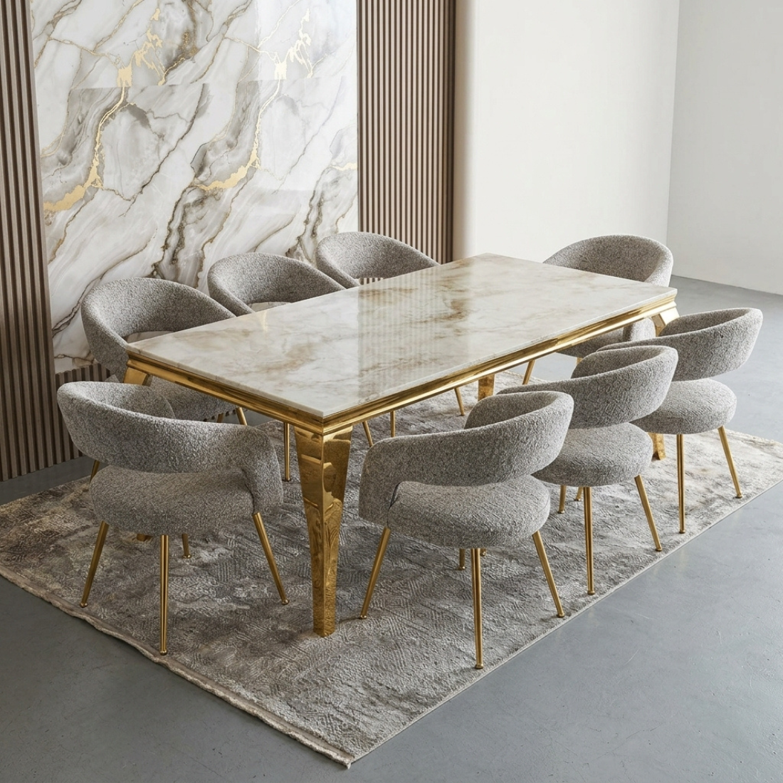Luxury 8-Seater Rectangular Marble Dining Table & Chair Set