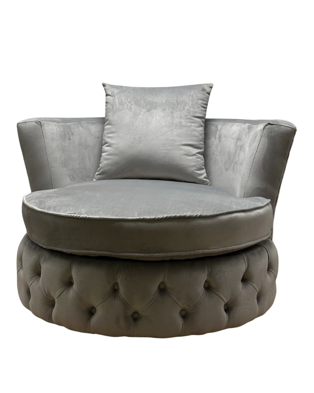 Tufted Ottoman Chair – Velvet Light Grey Solid Wood Living Room Chair