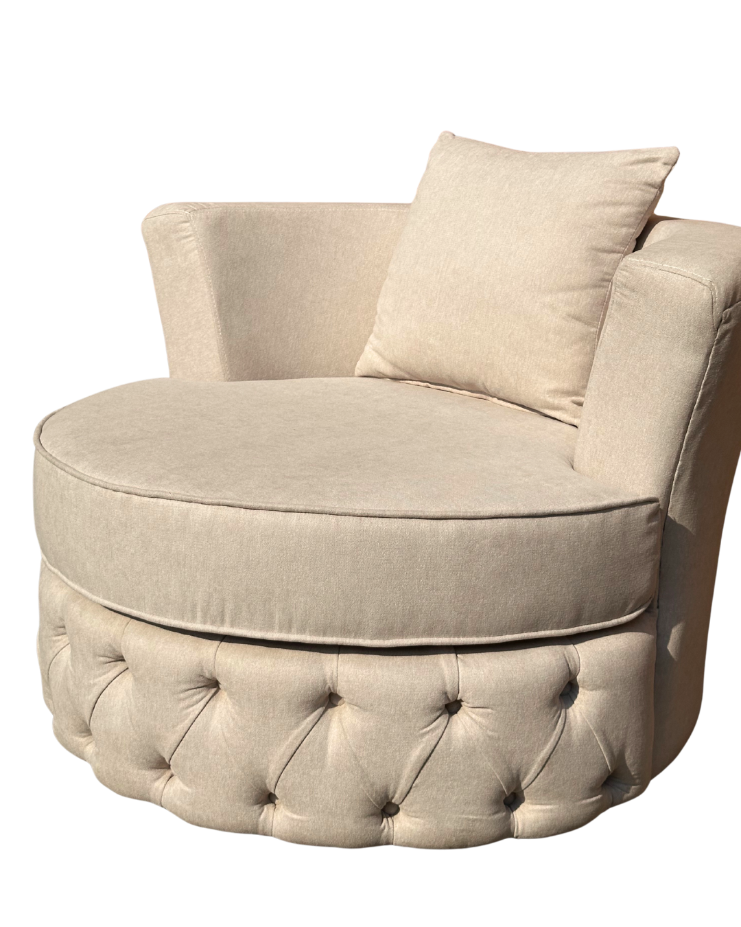 Tufted Ottoman Chair – Velvet Light Beige Solid Wood Living Room Chair