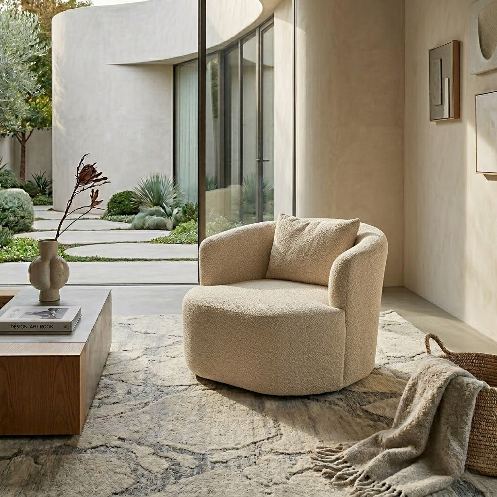 Beige Bouclé Accent Chair | Modern, Comfortable & Stylish Lounge Seating