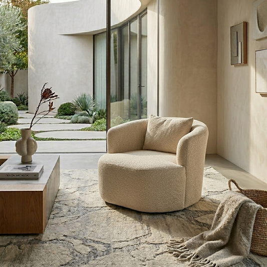 Beige Bouclé Accent Chair | Modern, Comfortable & Stylish Lounge Seating